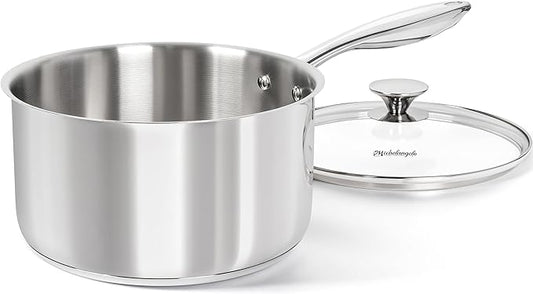 MICHELANGELO Tri-ply Stainless Steel 4 Qt Saucepan with Glass Lid, 4 Quart Pot with No Coating, Even Heating, for All Cooktops & Induction Compatible - Silver by Michelangelo