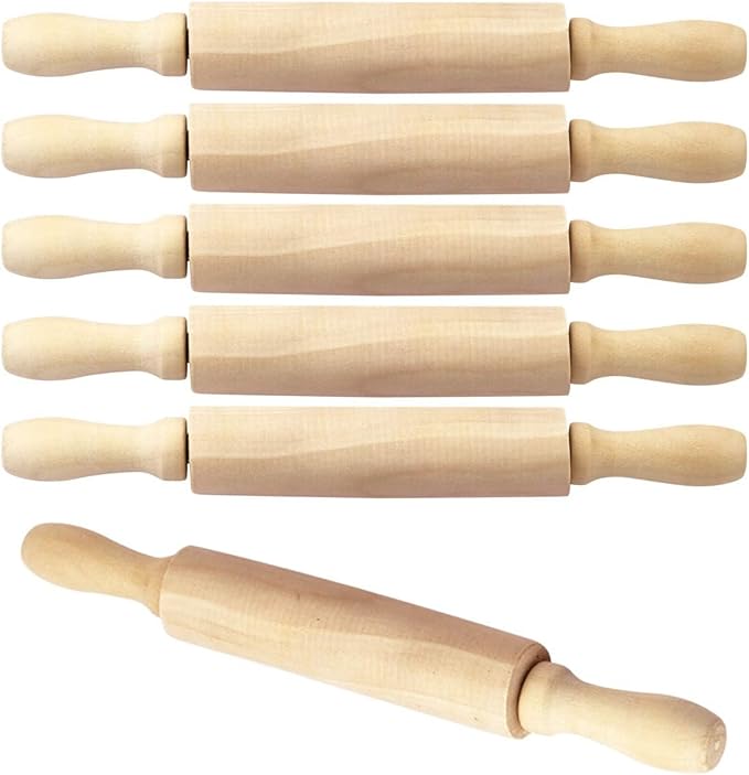 BILLIOTEAM 6 Pack 8 Inch Mini Wood Rolling Pin,Great for Children Kids Girls and Boys,Small Wooden Rollers for Art and Crafting,Baking,Cookie Dough,Cooking,Clay,Play Doh by Unknown