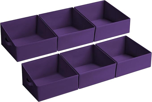 DIMJ Closet Storage Bins 6 Pack - Fabric Storage Baskets for Shelves, Collapsible Clothes Organizer, Trapezoid Shelf Organization Storage Cubes for Purse, Toys, Books, Towel, Clothes, Purple by DiMJ