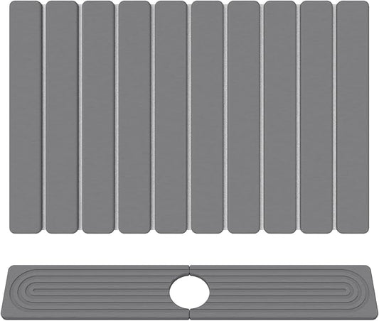 Stone Drying Mat for Kitchen Counter, 24"x16" Water Absorbing Dish Drying Mat with 24"x4" Faucet Mat for Kitchen Sink, Diatomaceous Earth Quick Dry Stone Mats for Dishes Bottles Cups (Dark Gray)