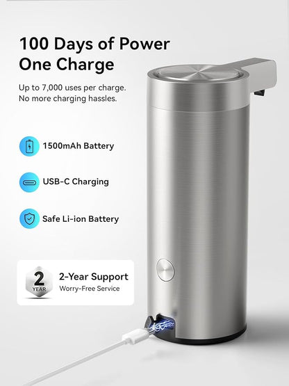 SUNLY Touchless Automatic Soap Dispenser – Clog-Free Pump, 0.2s Fast Sensor, USB-C Rechargeable, Smudge-Resistant Stainless Steel, for Kitchen & Bathroom Soap Dispenser - Image 5