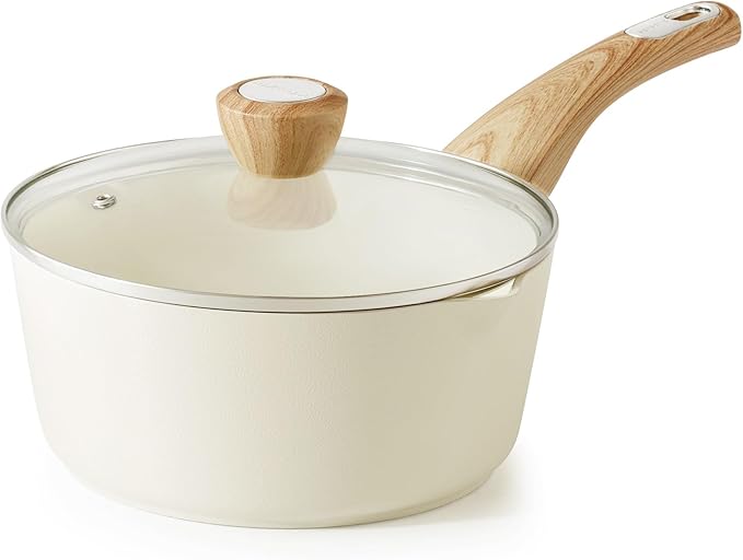 SENSARTE Ceramic Nonstick Sauce Pan with Lid, 2.5 Quart Saucepan with Double Spout, Large Cooking Pot, Non toxic Kitchen Sauce Pot, Non stick Saucier Pan, Induction Cookware, PFOA PTFE PFAS Free by SENSARTE