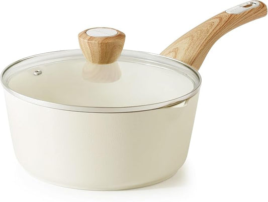 SENSARTE Ceramic Nonstick Sauce Pan with Lid, 2.5 Quart Saucepan with Double Spout, Large Cooking Pot, Non toxic Kitchen Sauce Pot, Non stick Saucier Pan, Induction Cookware, PFOA PTFE PFAS Free by SENSARTE