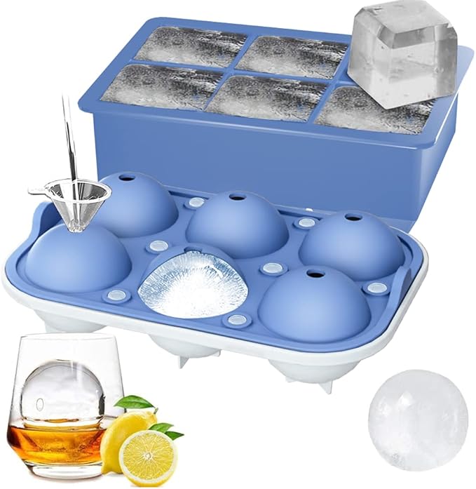 ROTTAY Ice Cube Trays (Set of 2), Sphere Ice Ball Maker with Lid & Large Square Ice Cube Maker for Whiskey, Cocktails and Homemade, Keep Drinks Chilled by Rottay
