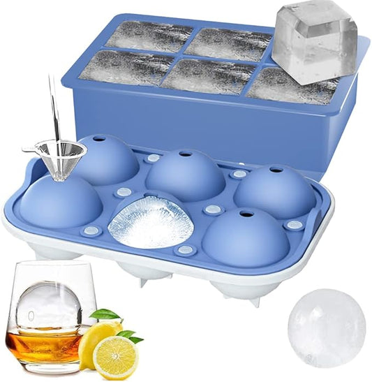 ROTTAY Ice Cube Trays (Set of 2), Sphere Ice Ball Maker with Lid & Large Square Ice Cube Maker for Whiskey, Cocktails and Homemade, Keep Drinks Chilled by Rottay
