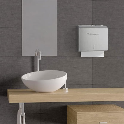 Paper Towel Dispenser Wall Mount: Large Capacity Commercial Paper Towel Holder for Bathroom with Lock, 300 Z/C Fold/280 Multifold Towels, Heavy Duty Brushed Stainless Steel