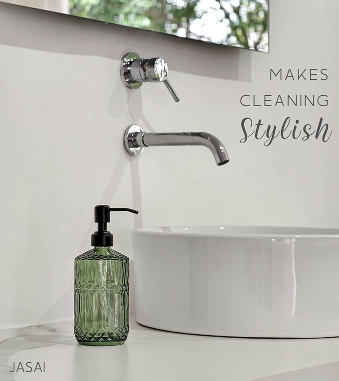 JASAI 18Oz Green Soap Dispenser with Black Rust Proof Pump, Refillable Kitchen soap Dispenser with Thick Glass, Soap Dispenser Bathroom for Hand soap, Dish Soap, Lotion, Body Wash. - Image 6