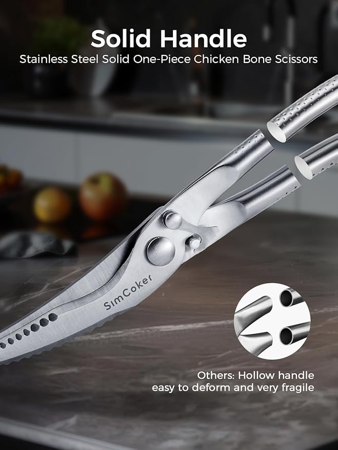 Full Steel Poultry Shears Heavy Duty, Professional Bone Cutting Scissors for Chicken, Meat, Turkey & Fish, Sharp & Durable Kitchen Shears, Dishwasher Safe - Image 3