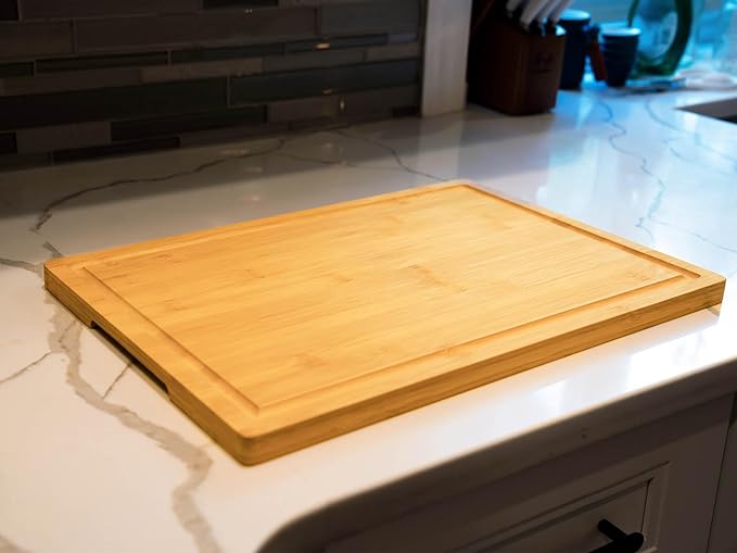 Bamboo Cutting Board for Kitchen, 18" Large Wood Charcuterie Cheese Board, Wooden Chopping Block with Side Handles and Juice Grooves - Image 6