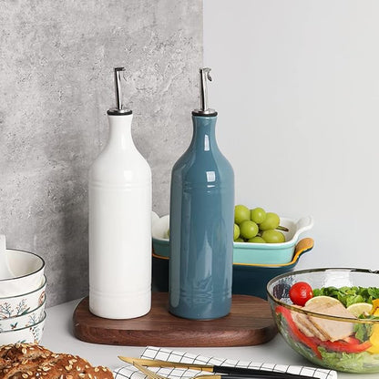 Sweejar Large Ceramic Olive Oil Dispenser Bottle, Opaque Oil Cruet Protects to Reduce Oxidation, Suitable for Storage Vinegar, Soy Sauce & Other Liquids, Pack of 1, 24 Fl Oz(Fog Blue) - Image 3