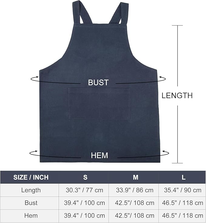 ELEZAY Aprons for Women with Pockets Plus Size Comfort Cross Back No Tie Cotton Linen Apron Pinafore