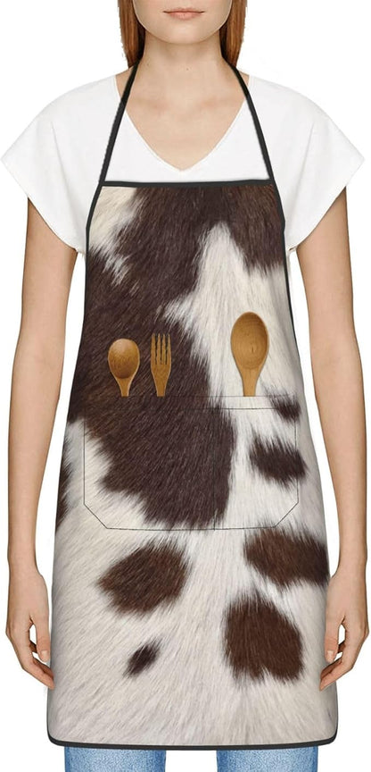 Cow Print Oven Mitts Pot Holders Cooking Apron Set of 5 Silicone Brown Cowhide Western Farmhouse Kitchen Glove Cow Print Apron Non-Slip Heat Resistant for Chef Baking Cooking Grilling BBQ