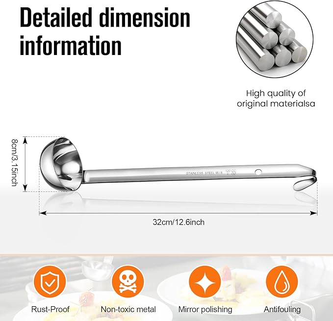 Cunhill 5 Pcs Soup Ladles Stainless Steel Serving Ladles with Long Handle for Serving, Cooking, Stirring, Portioning Kitchen Restaurant Accessories(4 oz) - Image 2