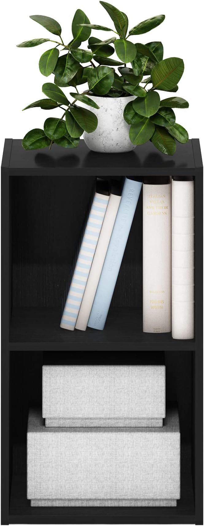 Furinno PASIR Book Shelf, 2-Tier Modern Bookshelf, Open Shelves Bookcase 9 x 12 x 21, Easy Assembly, for Living Room, Bedroom, Home Office, Blackwood - Image 5