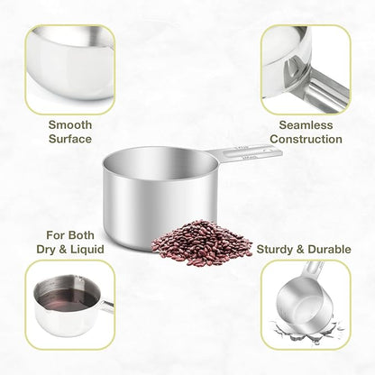 1PCS 1Cup (240ml, 8oz) Single Measuring Cup, Etched Inner Scale Stainless Steel Measure Scoop, Metric and US Measurement, Dishwasher Safe - Image 5