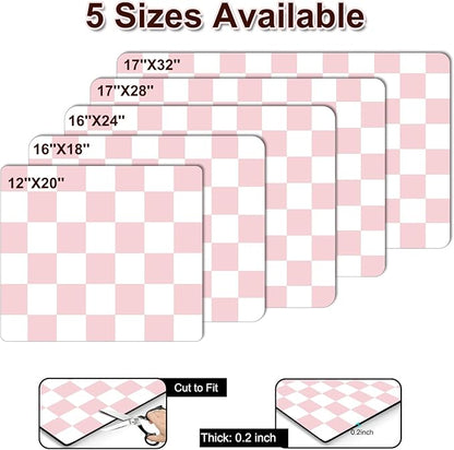 Dish Drying Mat for Kitchen Counter, 12" x 20" Checkered Coffee Bar Mat for Espresso Machine, Absorbent and Stain-Resistant Countertop Protector, Non-Slip Rubber Back Drying Pad, Pink & White
