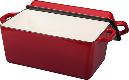 EDGING CASTING Enameled Cast Iron Dutch Oven, Oblong Bread Oven for Sourdough Bread Baking, Baking Pan, Dual Handles, Oven Safe, 4 Quart, Red