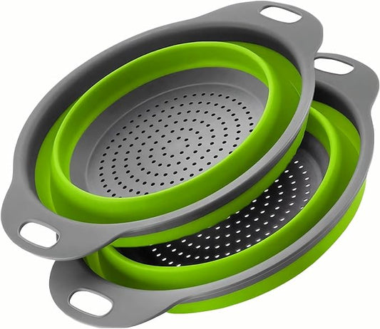 Silicone Colander Collapsible Strainers Set for Kitchen- 2 Pack (5Qt) -Over Home Draining Basket, Food Vegetables & Fruits-Dishwasher Safe, Space Saving Design (Greeen) by Youxiupinpai