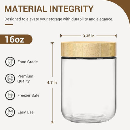 NETANY 6-pack 16oz Glass jars with Airtight Lids, Overnight Oats Containers with Bamboo Lids, Wide mouth Mason Salad jars, Glass Food Storage Containers for Snacks Yogurt Spice Sugar - Image 2