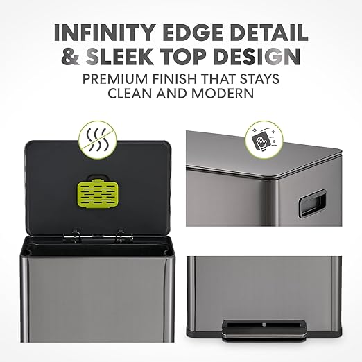 SIMPLI-Magic Infinity Edge 16 Gallon (60L) Kitchen Trash Can - Hands-Free Step Pedal, Soft-Close Lid, Stainless Steel Garbage Can with Removable Inner Bucket, Fingerprint-Resistant Finish - Image 3