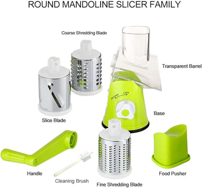 Cambom Rotary Cheese Grater Hand Crank Cheese Shredder for Fresh Cheese, Vegetable, Nuts,Non-slip Suction Base, Free Cleaning Brush Three Blades, Green - Image 7