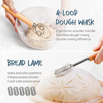 Rorecay Banneton Bread Proofing Baskets Set of 2, 10 Inch Oval Cane Sourdough Bread Rising Basket Bowls with Sourdough Bread Lame Dough Scraper Basting Brush for Sour Dough Proofing Fermentation - Image 4