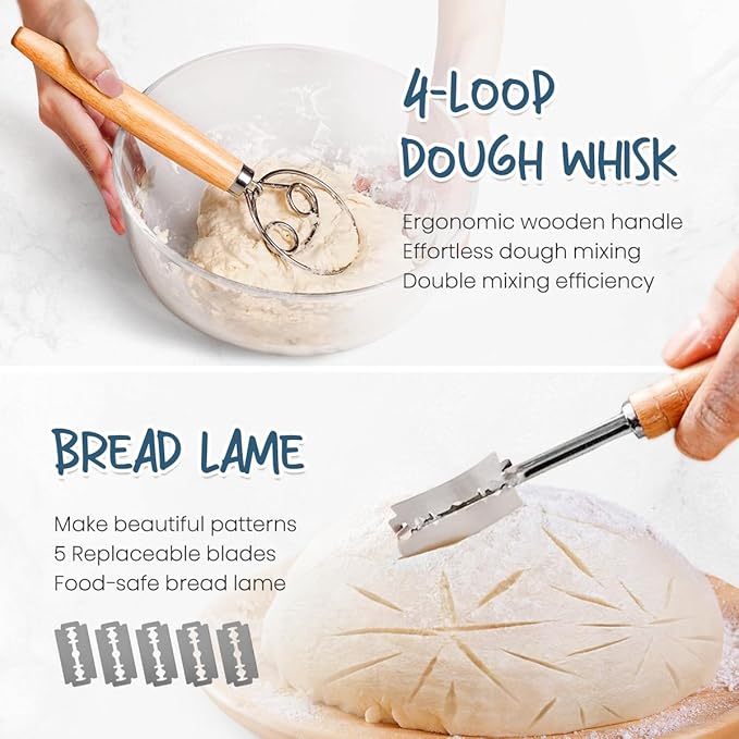 Rorecay Banneton Bread Proofing Baskets Set of 2, 9 Inch Round Cane Sourdough Bread Rising Basket Bowls with Sourdough Bread Making Tools Baking Supplies for Sour Dough Proofing Fermentation - Image 3