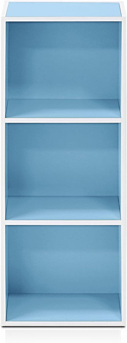Furinno LUDER Book Shelf, 3-Cube Bookshelf, Bookcase with Open Shelves, 9.3 x 12 x 31.5, Easy Assembly, for Living Room, Bedroom, Home Office, White/Light Blue - Image 4