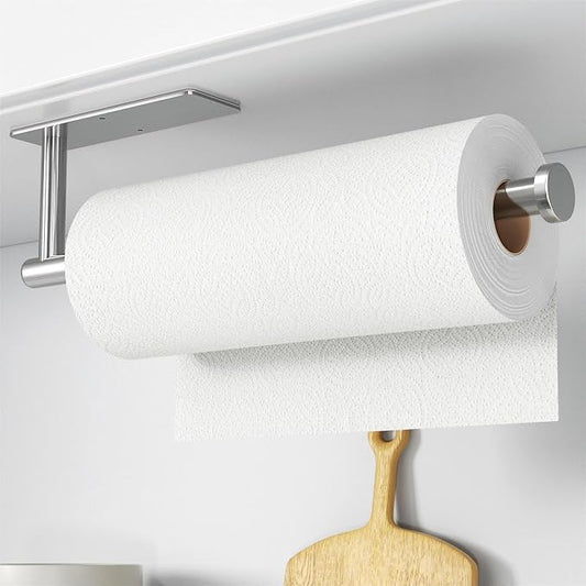 Paper Towel Holder - Self-Adhesive or Drilling, Brushed Nickel, Wall Mounted, SUS304 Stainless Steel Kitchen Roll Dispenser Under Cabinet by niffgaff