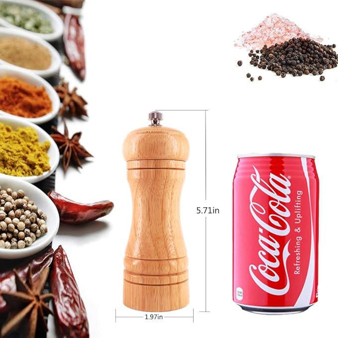 Salt and Pepper Grinders Set,Ouktor Manual Wooden Salt and Pepper Mills Shakers, Ceramic Rotor with Strong Adjustable Coarseness (5.5inch) - Image 6