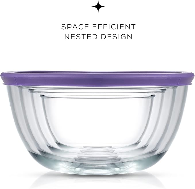 JoyJolt Very Peri 8pc Glass Mixing Bowls with Lids Set - Large Nesting Bowls, 2 Qt, Durable, Dishwasher & Microwave Safe - Image 8