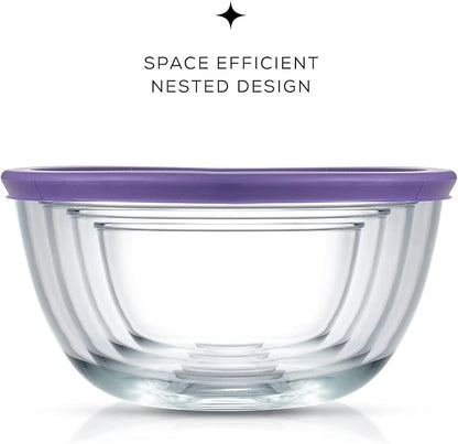 JoyJolt Very Peri 8pc Glass Mixing Bowls with Lids Set - Large Nesting Bowls, 2 Qt, Durable, Dishwasher & Microwave Safe - Image 8