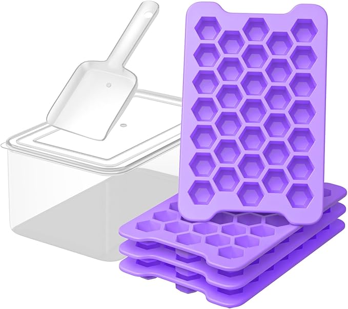 Mini Ice Cube Tray for Freezer: Small Plastic Ice Cubes Trays for Freezer with Box - Easy Release Stackable Mini Ice Cube Maker - Nugget Ice Trays for Freezer with Ice Container by FDDAI
