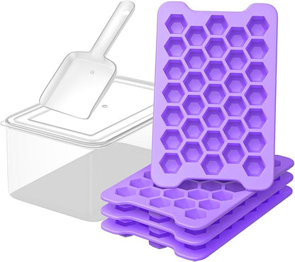 Mini Ice Cube Tray for Freezer: Small Plastic Ice Cubes Trays for Freezer with Box - Easy Release Stackable Mini Ice Cube Maker - Nugget Ice Trays for Freezer with Ice Container by FDDAI