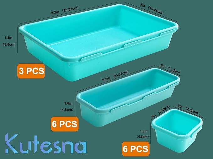 Kutesna 15 PCS Interlocking Desk Drawer Organizer Separator for Office,Bathroom,Kitchen,Makeup（Blue&Green） - Image 2