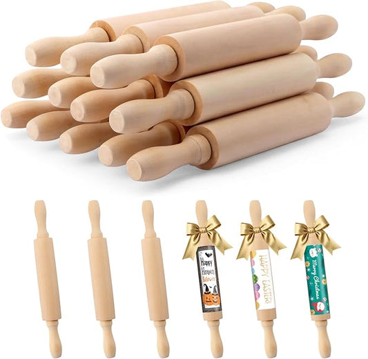 BILLIOTEAM 12 Pack 8 Inch Mini Wood Rolling Pin,Small Wooden Rollers for Art and Crafting,Baking,Cookie Dough,Cooking,Clay,Play Doh by Unknown