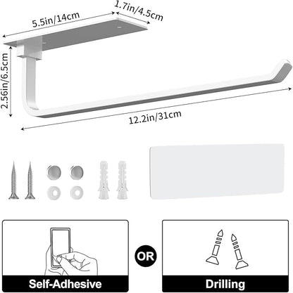 Paper Towel Holder - Self-Adhesive or Drilling, White, Upgraded Aluminum Kitchen Roll Dispenser Under Cabinet, Lighter but Stronger Than Stainless Steel! - Image 5