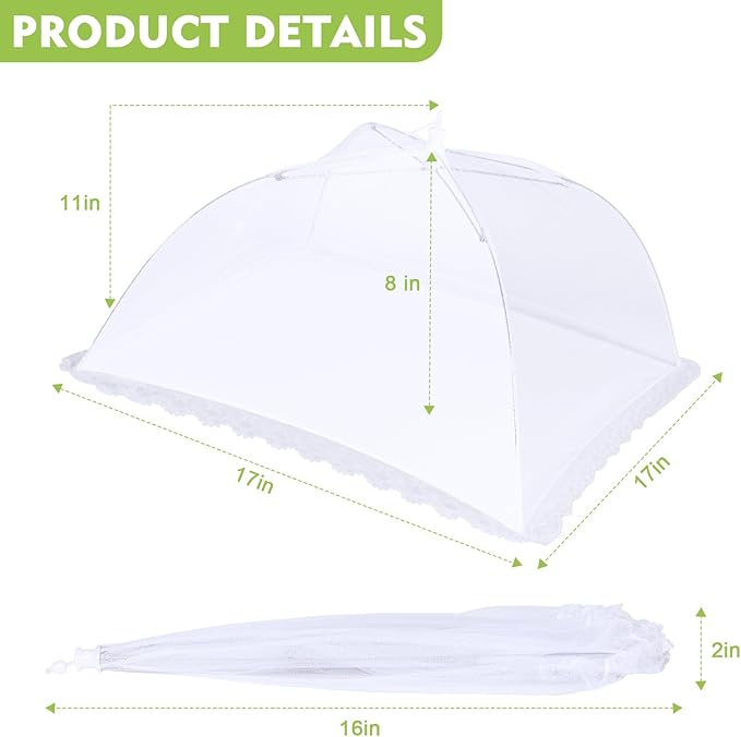 4 Pack Large Mesh Food Covers 17" x 17", Tall White Nylon Food Tents, Collapsible Pop-Up Food Cover Umbrellas for Camping, Picnics, BBQ, Parties, Plant, Flower, Fruit Cover - Image 2