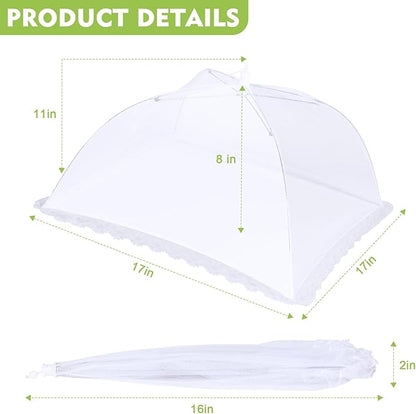 4 Pack Large Mesh Food Covers 17" x 17", Tall White Nylon Food Tents, Collapsible Pop-Up Food Cover Umbrellas for Camping, Picnics, BBQ, Parties, Plant, Flower, Fruit Cover - Image 2