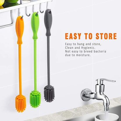 Silicone Bottle Cleaning Brush with Long Handle,12.5" Water Bottle Cleaner for Baby Bottles, Hydro Flask, Sports Bottle, Vase, Glassware, Perfect for Smaller Diameter Bottle Openings (One Pack)
