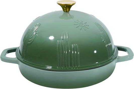 Flavehc Bread Oven Cast Iron Bread Dutch Oven with Cloche Lid for Bread Baking Green Enameled Cast Iron Bread Oven with Dome Lid for Sourdough, 9.8 Inches by FLAVEHC