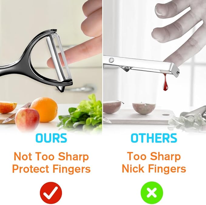 Vegetable Peeler, Potato Peelers for Kitchen Stainless Steel Multi-function Set Fruit Peeler For Kitchen and Household Tools Y & I Shape Swivel Blades with ​2 Orange Citrus Peelers(Black) - Image 4