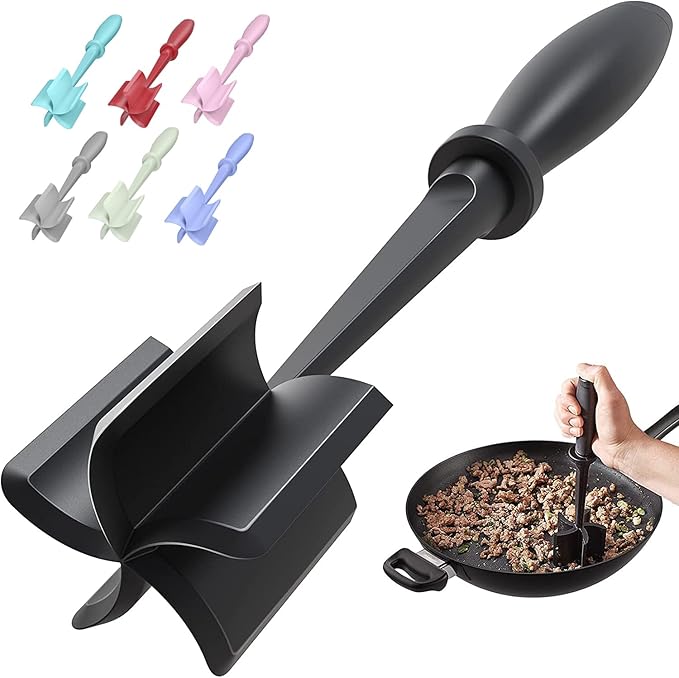 Meat Chopper, Hamburger Grinder, Premium Heat Resistant Smasher for Ground Beef, Burger Grinder Nylon Potato Mix Tool, Meat & Poultry Tenderizers-Black by PGYARD