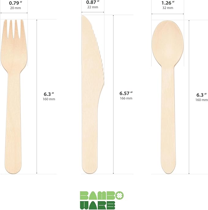 Wooden Cutlery Variety Pack 360pcs (150 Forks, 120 Spoons, 90 Knives) | 100% Natural Birch Wood Disposable Utensils | Biodegradable, Smooth & Sturdy for Parties, Picnics & Everyday Use - Image 2