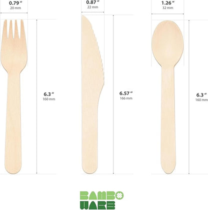 Wooden Cutlery Variety Pack 360pcs (150 Forks, 120 Spoons, 90 Knives) | 100% Natural Birch Wood Disposable Utensils | Biodegradable, Smooth & Sturdy for Parties, Picnics & Everyday Use - Image 2
