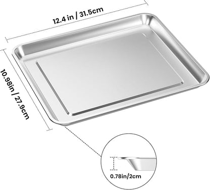 Half Baking Sheet Pan, 12.4"x11" Stainless Steel Air Fryer Tray Replacement for Cuisinart Air Fryer TOA-060 TOA-065 Bakeware Oven Tray Accessories, NonStick Baking Trays for Oven Cooking and Broiling