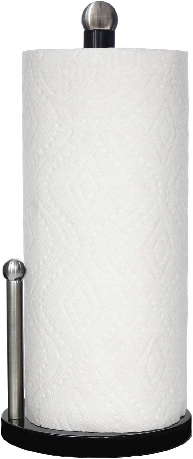 Blue Donuts Countertop Paper Towel Holder with Weighted Base - Easy One-Handed Tear, Modern Design, Black