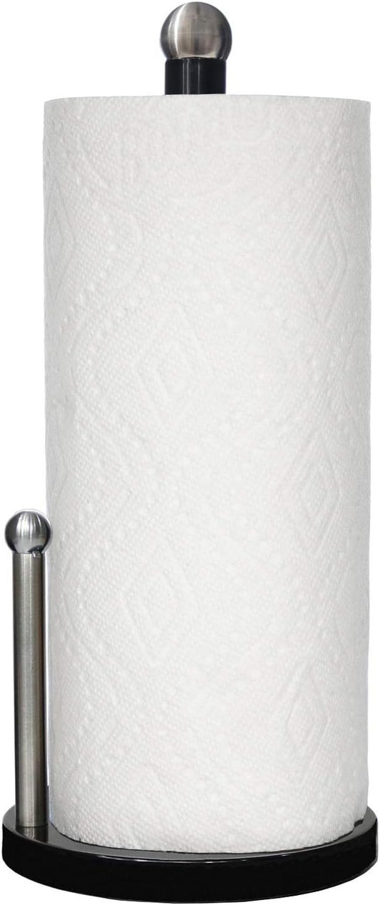Blue Donuts Countertop Paper Towel Holder with Weighted Base - Easy One-Handed Tear, Modern Design, Black