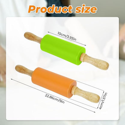 4 Pack Mini Rolling Pin for Kids, 9 Inch Wooden Handle Rolling Pin Non-Stick Silicone Rolling Pins for Children Cake Baking - Image 2
