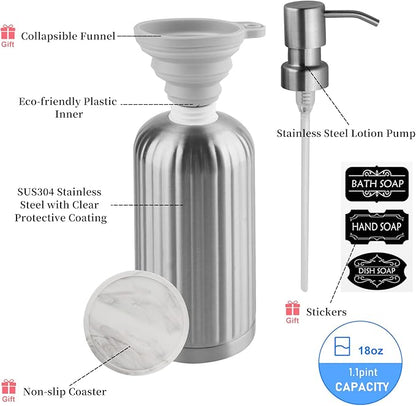 AUMIO Soap Dispenser 18 Oz with Non-Slip Coaster, Stripe Design Dish Soap Dispenser Brushed Nickel, Refillable Liquid Hand Soap Dispenser for Bathroom, Kitchen Soap Dispenser Premium Stainless Steel - Image 3